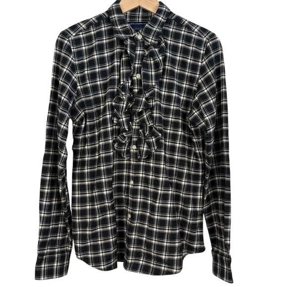 Ralph Lauren Sport Tops - Ralph Lauren Sport Womens Plaid Ruffle Button Down Shirt Preppy Feminine Sz 12‎